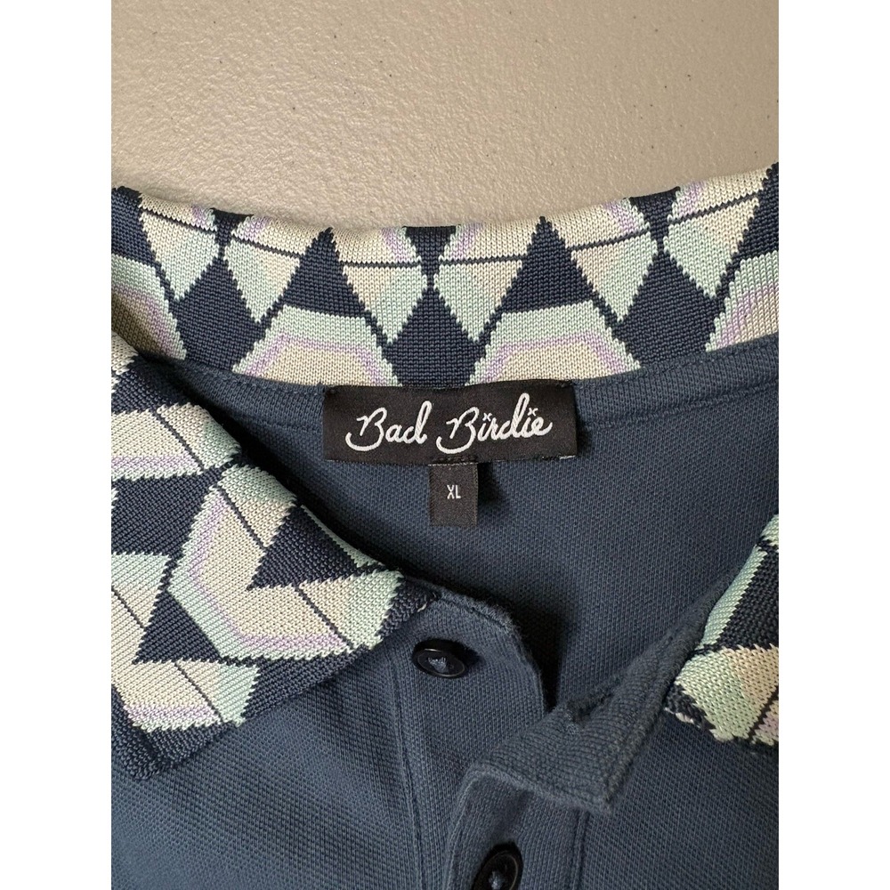 Bad Birdie Polo Shirt Men's XL Golf Aztec Southwest Navy Blue Geometric Collars - Picture 4 of 11